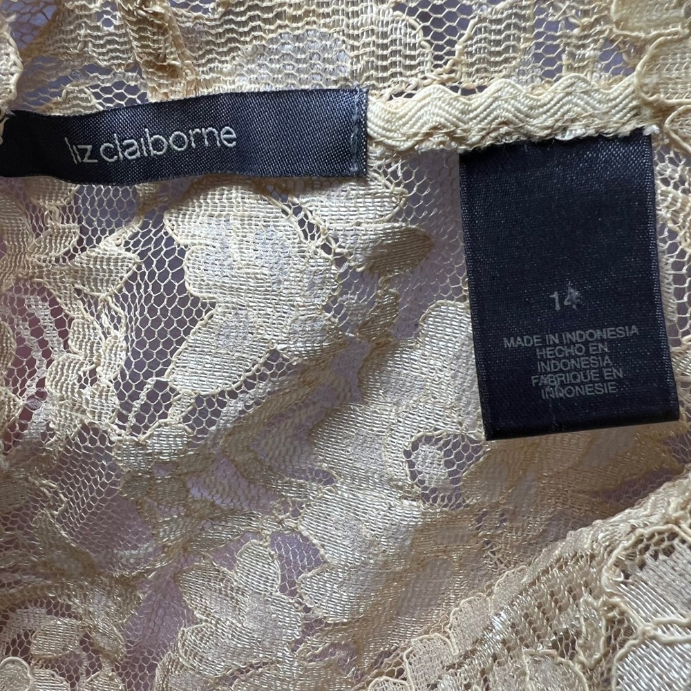 Liz Claiborne Lace Blouse Yellow Button Front Sheer Top Romantic Cottagecore 14 - Picture 6 of 7